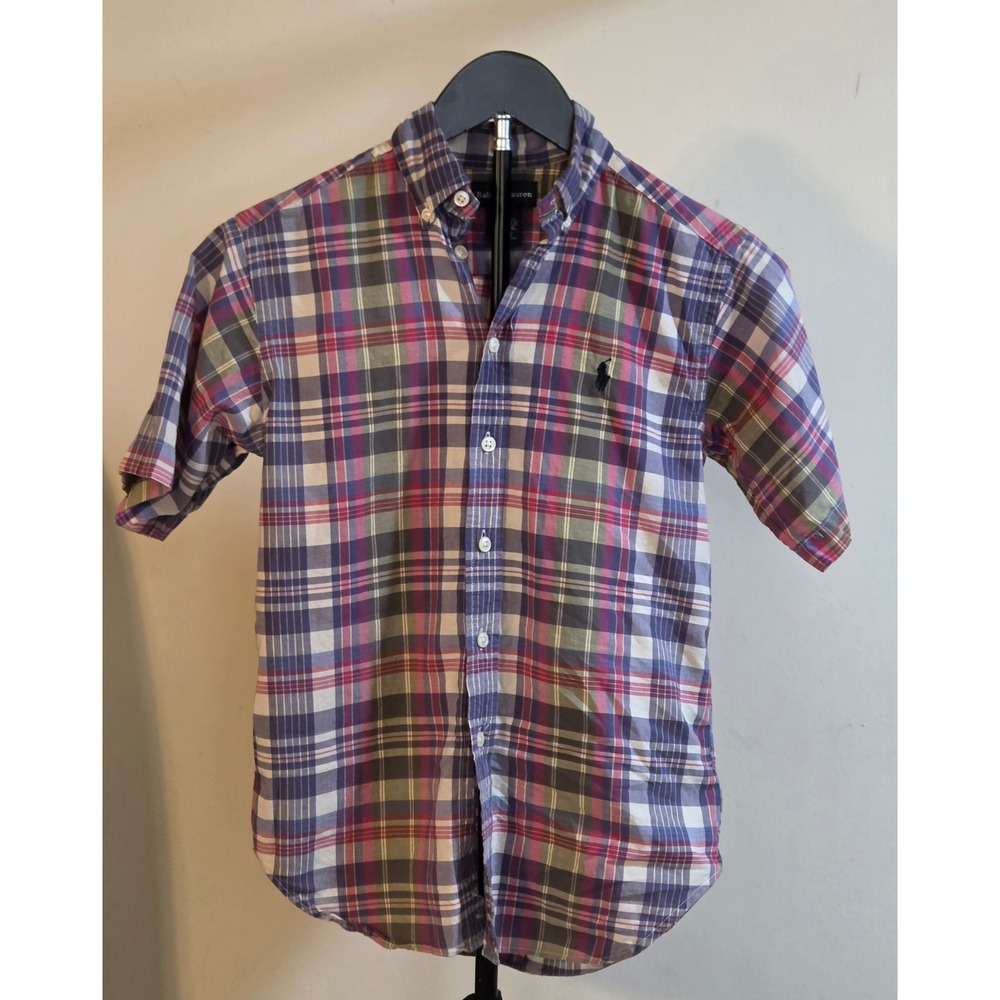 Ralph Lauren Short Sleeve Plaid Button Down Shirt Youth Size Small (8)